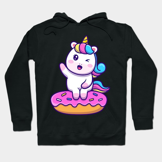 Cute unicorn sitting on a doughnut Hoodie by Thumthumlam